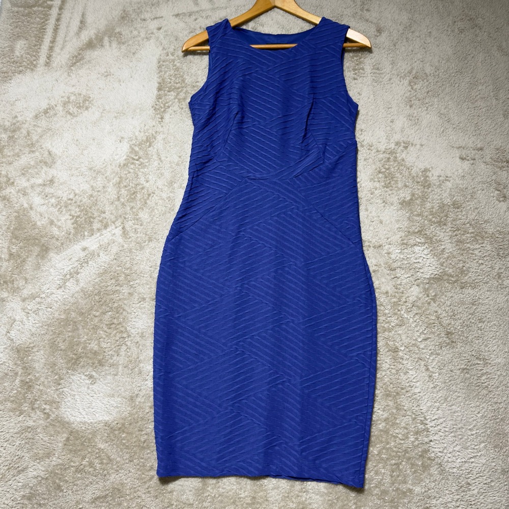 Enfocus Studio Dress Women Size 8 Katie Blue Textured Sheath Sleeveless Knee SKU